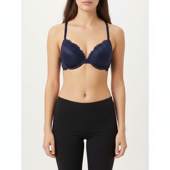Auden Bra Womens 34C Navy Blue Racerback Front Closure Lace Padded - Picture 1 of 6